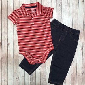 Boys Carter's 2 Pz Red White -Striped Bodysuit Grey Pants Outfit Sz 18M